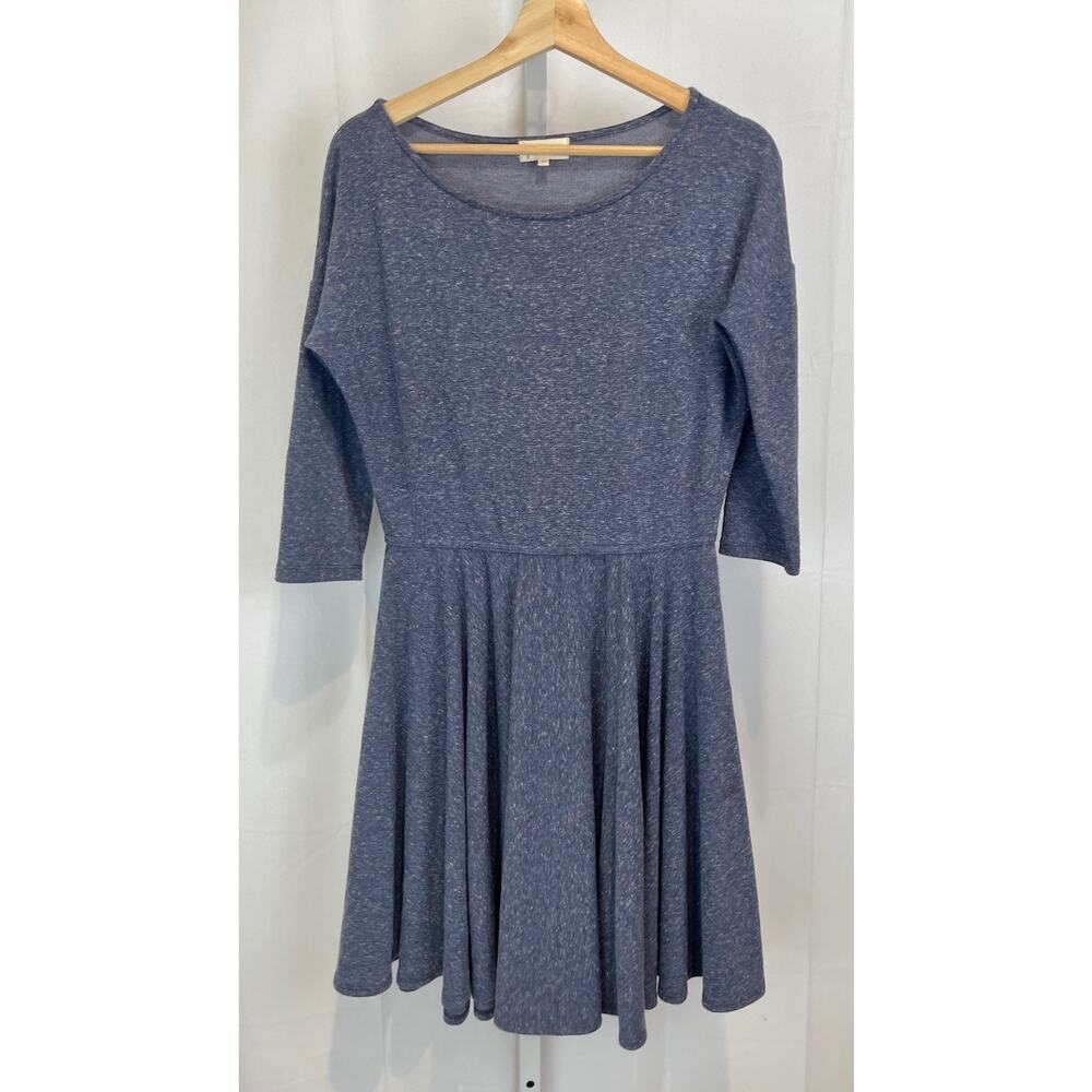 PUELLA Anthropologie 3/4 Sleeve Fit and Flare Skater Dress Scoop Neck Blue M